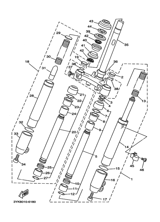 Yamaha 93450-34064 . . サークリップ — shown on the フロントフオーク 2 (3Yk4,6,7,8,9,A) parts diagram