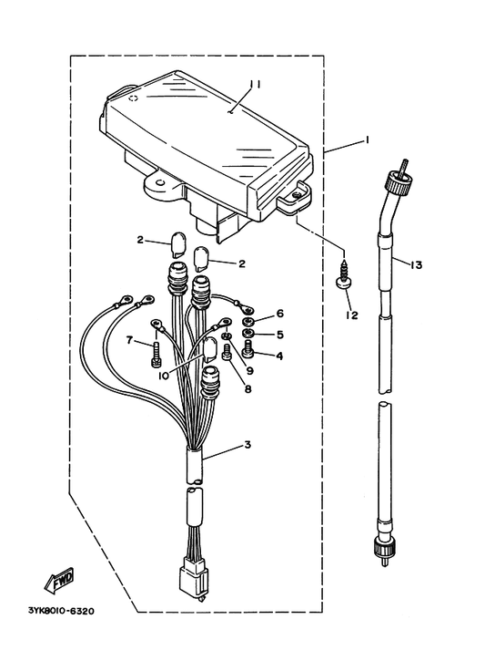 Yamaha 3YK-83550-01 スピードメータケーブルアセンブリ — shown on the メータ parts diagram