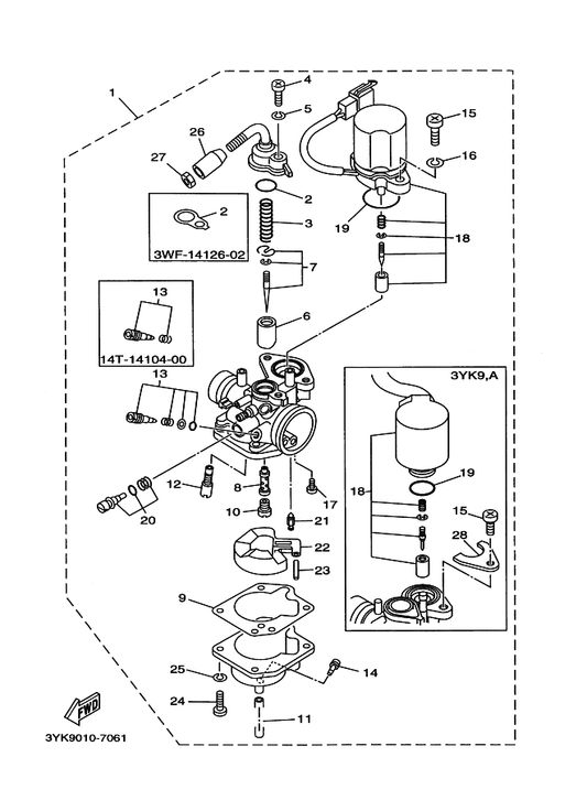 Yamaha 14T-14343-35 . ジエツト,メイン (#70) — shown on the キヤブレタ parts diagram