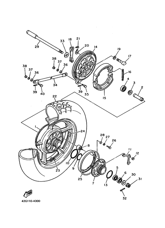 Yamaha 93306-20310 Bearing — shown on the Rear Wheel parts diagram