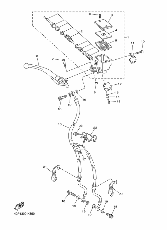 Yamaha 42P-23378-00 Bracket, Horn — shown on the Front Master Cylinder parts diagram