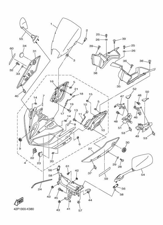 Yamaha 42P-2836F-00 . Bracket 3 — shown on the Cowling parts diagram