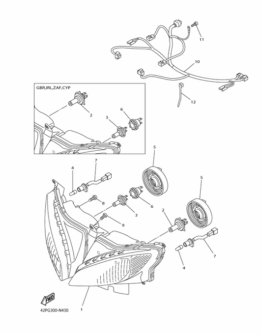 Yamaha 42P-84359-00 Cord, Headlight — shown on the Headlight parts diagram