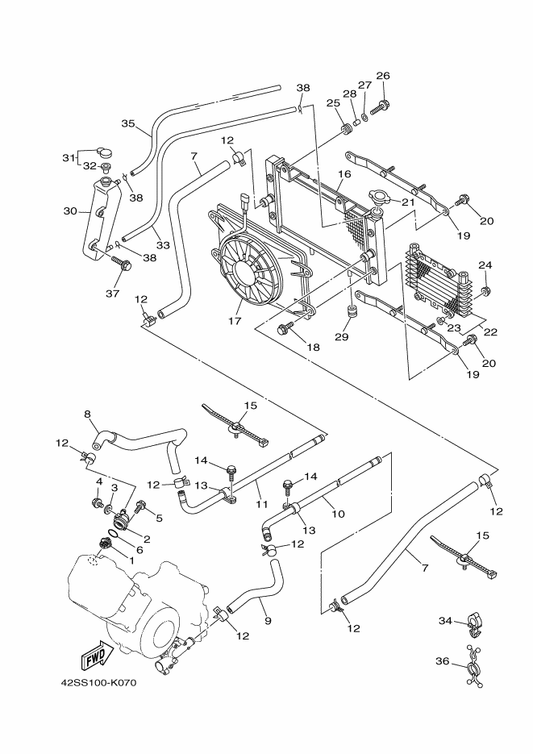 Yamaha 5B4-F247B-00 Hose 2 — shown on the Radiator & Hose parts diagram