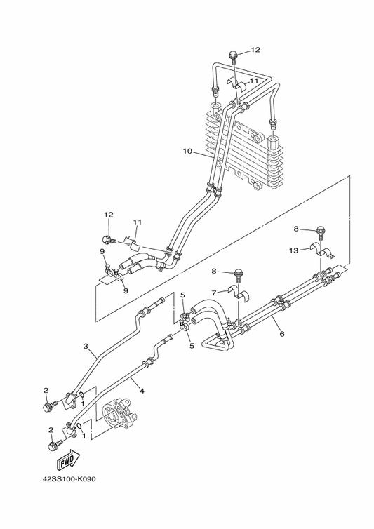Yamaha 5B4-E3406-00 Oil Pipe Comp. 2 — shown on the Oil Pipe parts diagram