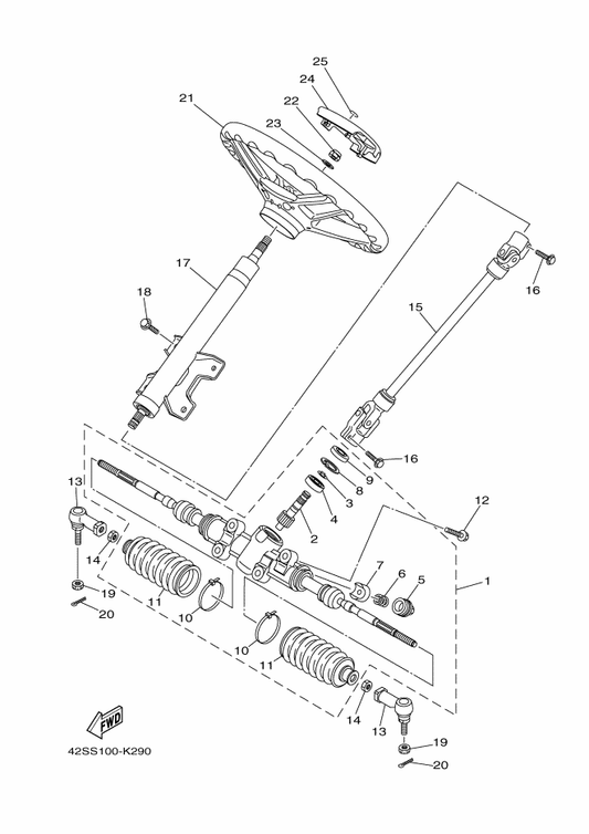 Yamaha 5UG-F3840-01 Steering Shaft Assy — shown on the Steering parts diagram