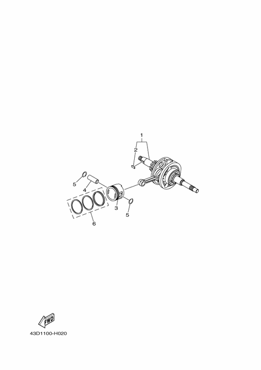 Yamaha 43D-E1633-00 Pin, Piston — shown on the Crankshaft & Piston parts diagram