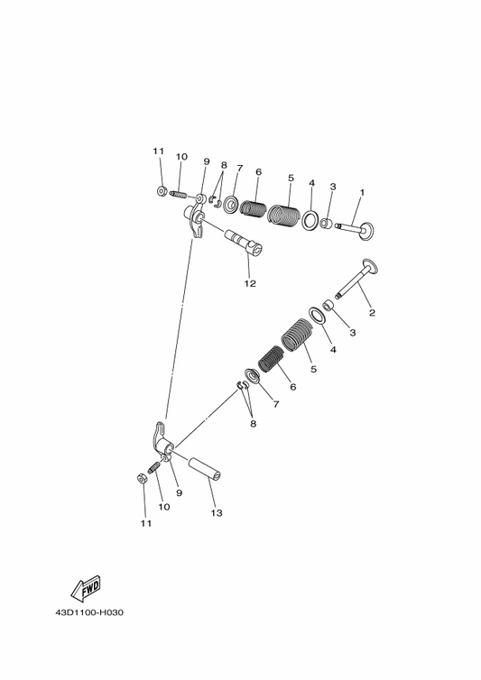 Yamaha 43D-E2151-00 Arm, Valve Rocker — shown on the Valve parts diagram