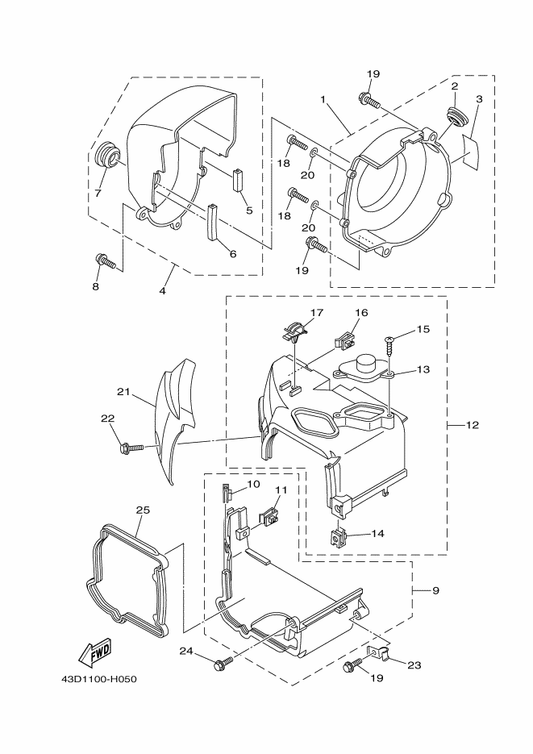 Yamaha 43D-E261C-00 . Grommet Shroud 2 — shown on the Air Shroud & Fan parts diagram