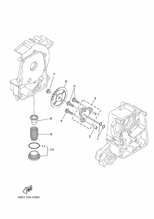 Yamaha 43D-E3469-00 Spring — shown on the Oil Pump parts diagram
