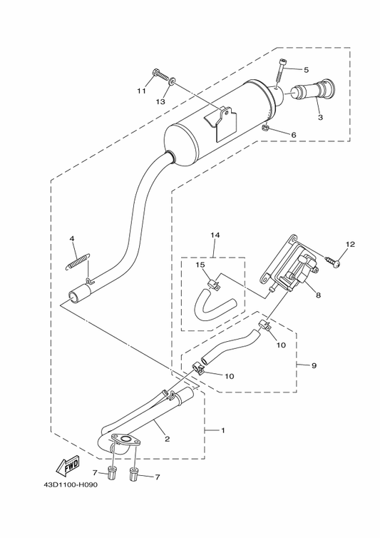 Yamaha 43D-E4773-00 . Spring, Muffler — shown on the Exhaust parts diagram
