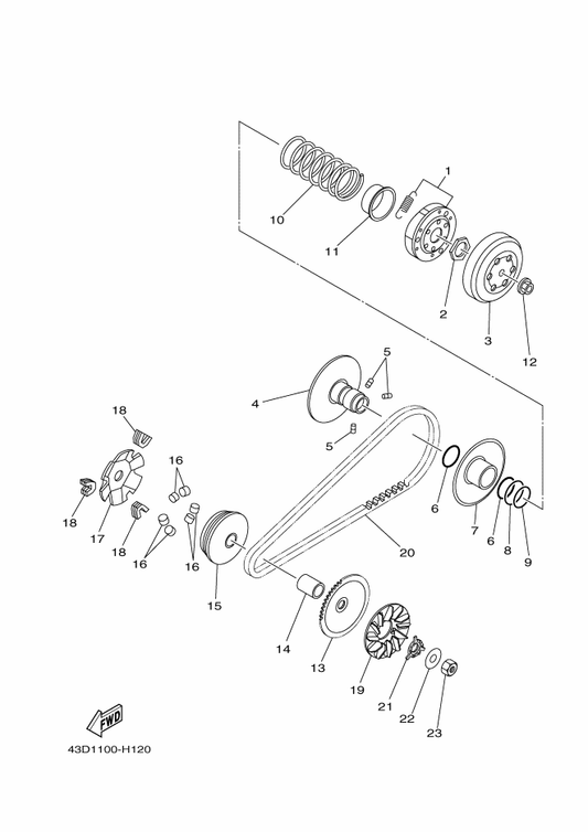 Yamaha 43D-E76F3-00 Oil Seal — shown on the Clutch parts diagram