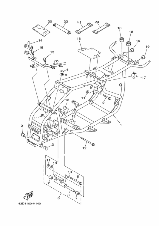 Yamaha 43D-F811A-00 Gauge, Air — shown on the Frame parts diagram