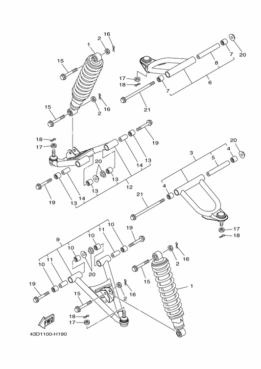 Yamaha 43D-F1244-00 Nut — shown on the Front Suspension & Wheel parts diagram