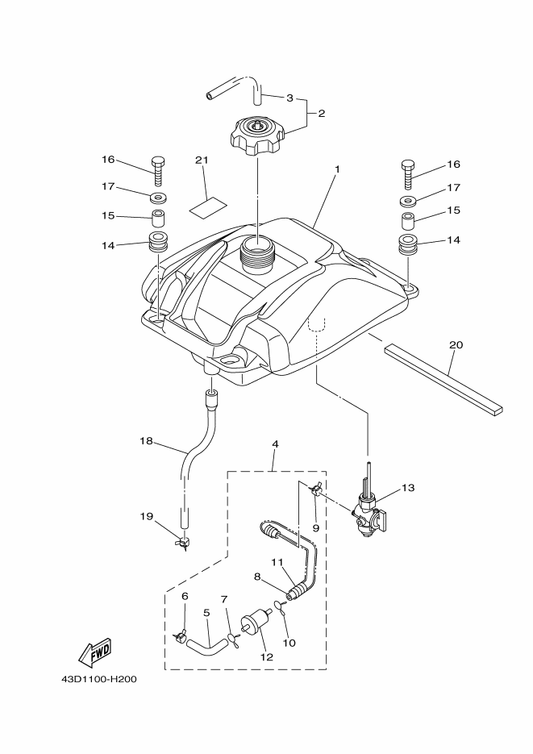 Yamaha 43D-F4670-01 Tank Cap Set — shown on the Fuel Tank parts diagram
