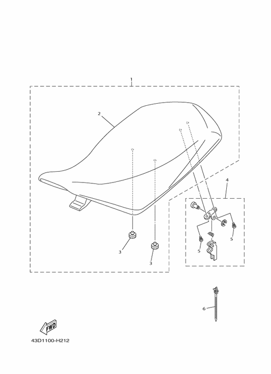 Yamaha 43D-F7114-00 . Stopper, Main Stand — shown on the Seat parts diagram
