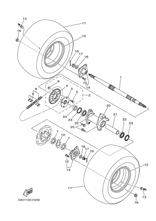 Yamaha 43D-F5311-00 Hub, Rear — shown on the Rear Wheel parts diagram