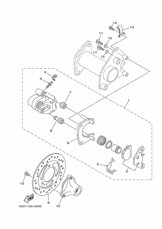 Yamaha 43D-F3444-00 Washer — shown on the Rear Brake Caliper parts diagram