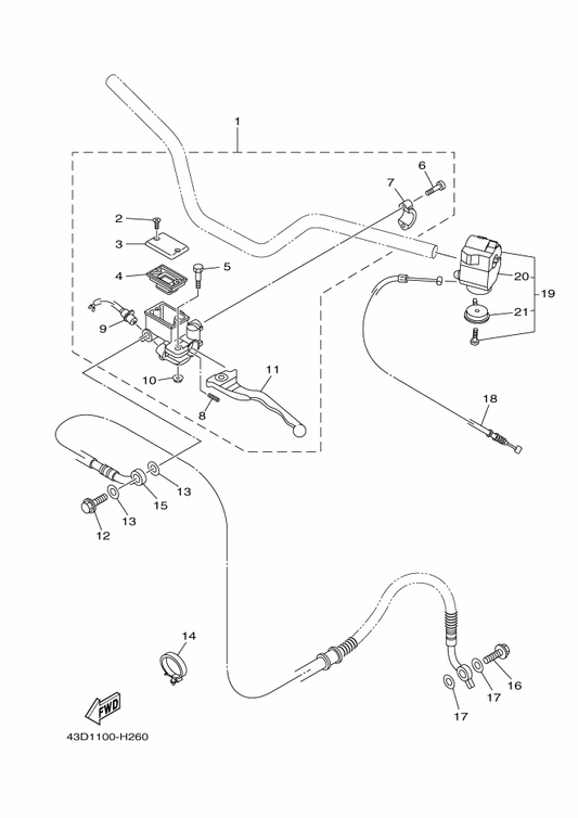 Yamaha 43D-F5874-00 Hose, Brake — shown on the Rear Master Cylinder parts diagram