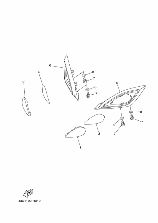 Yamaha 43D-H4121-00 Lens 1 — shown on the Headlight parts diagram