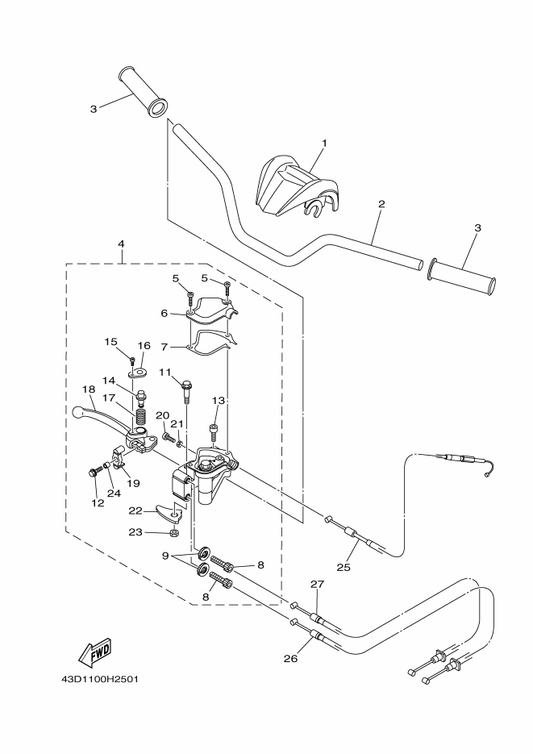 Yamaha 43D-F631G-00 . Plate — shown on the Steering Handle & Cable parts diagram