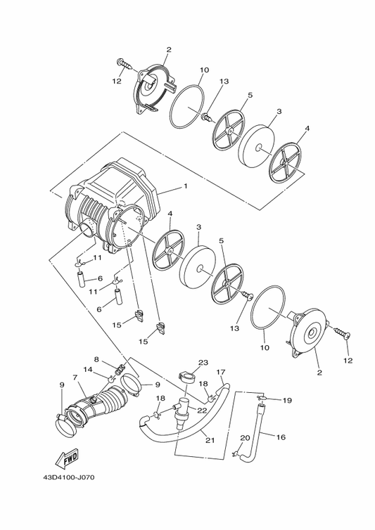 Yamaha 43D-E4411-10 Case, Air Cleaner 1 — shown on the Intake parts diagram