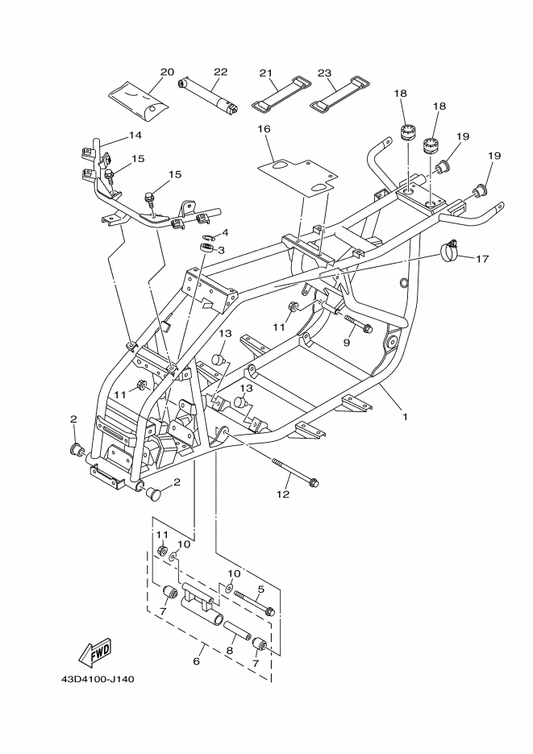 Yamaha 43D-F1279-00 Plug, Blind — shown on the Frame parts diagram