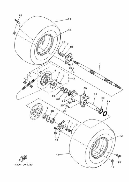Yamaha 43D-F5311-01 Hub, Rear — shown on the Rear Wheel parts diagram