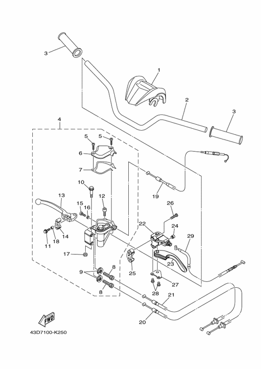 Yamaha 43D-H1145-00 . Screw 1 — shown on the Steering Handle & Cable parts diagram
