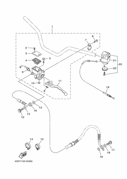 Yamaha 43D-F2277-00 . Bolt — shown on the Rear Master Cylinder parts diagram