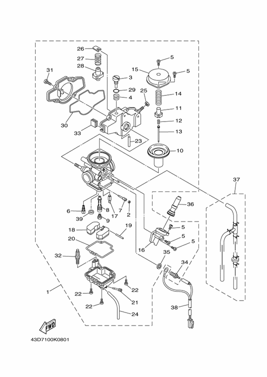 Yamaha 43D-E4307-00 Starter Assy — shown on the Carburetor parts diagram