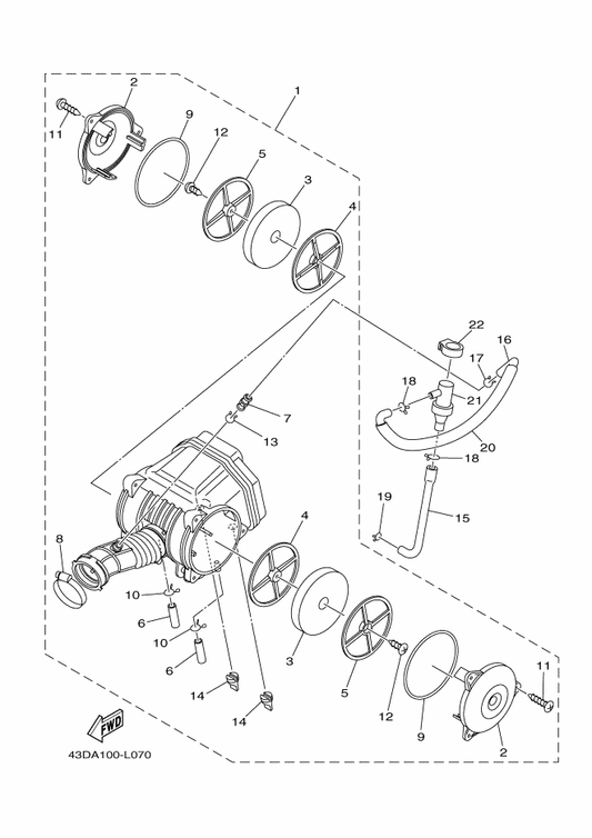 Yamaha 43D-E4410-10 Air Cleaner Assy. — shown on the Intake parts diagram