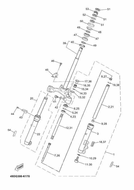Yamaha 5KK-F3356-00 . Bolt 2 — shown on the Front Fork parts diagram