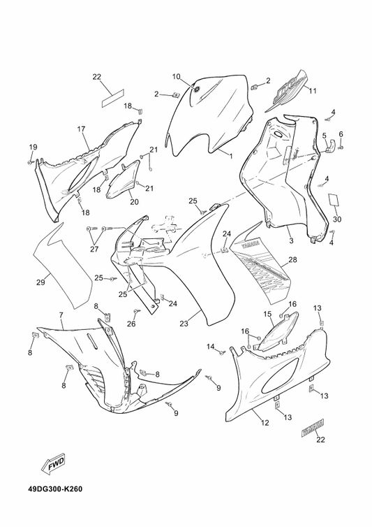 Yamaha 5RW-F171M-00-PL Mole, Side Cover 2 — shown on the Leg Shield parts diagram