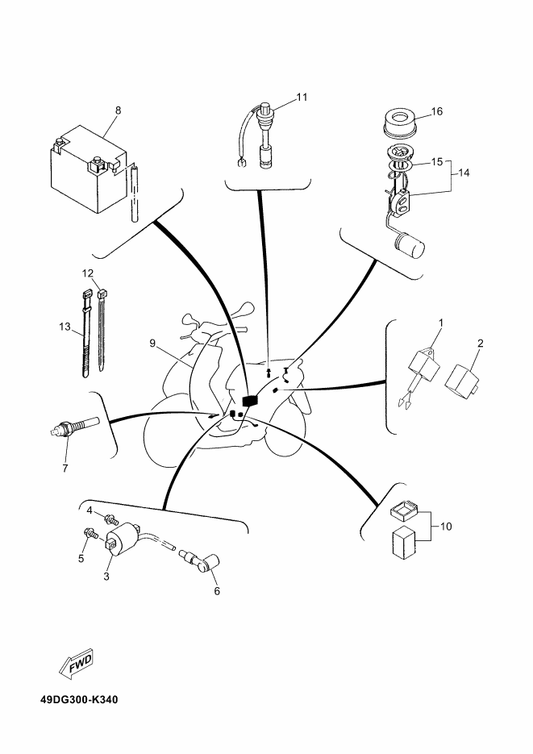 Yamaha 5RW-H2560-00 Thermo Switch Assy — shown on the Electrical 2 parts diagram