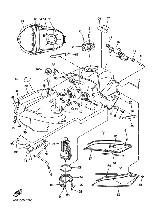 Yamaha 5PW-2413B-10 Emblem — shown on the Fuel Tank parts diagram