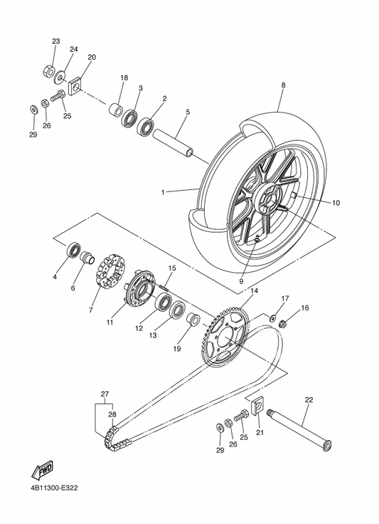 Yamaha 4B1-25364-00 Damper — shown on the Rear Wheel parts diagram