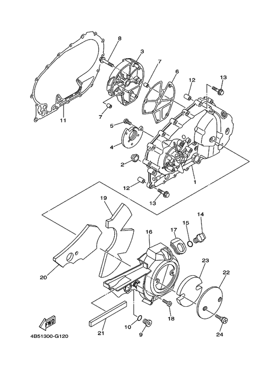 Yamaha 5GJ-15337-00 Damper 4 — shown on the Crankcase Cover 1 parts diagram