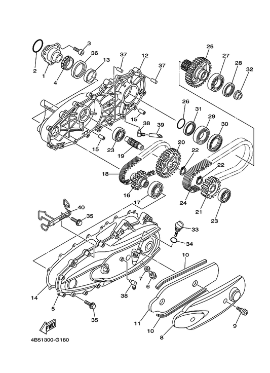 Yamaha 4B5-17469-00 Sprocket, Drive(40T) — shown on the Sub Transmission parts diagram