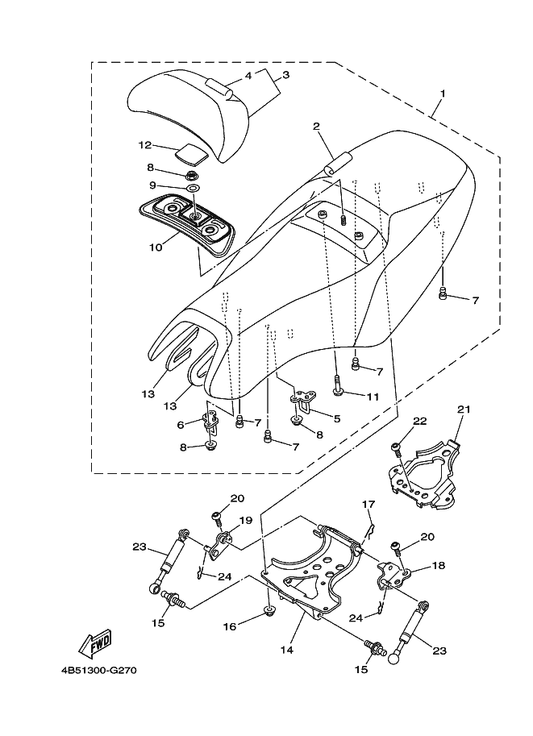 Yamaha 4B5-24728-00 . Bracket, Seat — shown on the Seat parts diagram