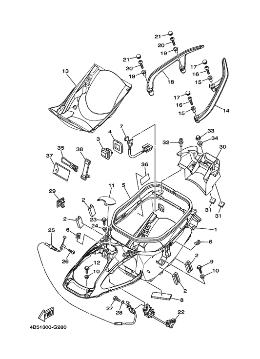 Yamaha 4B5-21398-00 Hanger, Helmet — shown on the Seat 2 parts diagram