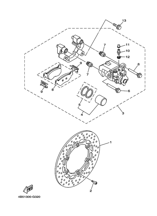 Yamaha 4B5-2582V-00 Disc, Rear Brake 1 — shown on the Rear Brake Caliper parts diagram