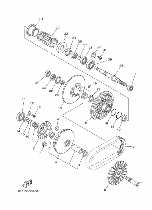 Yamaha 5VU-17641-00 V-Belt — shown on the Clutch 2 parts diagram