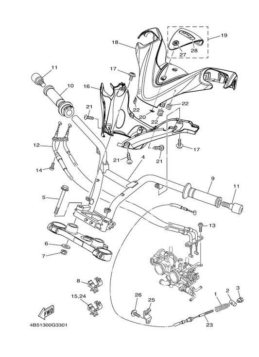 Yamaha 3HX-26246-00 End, Grip — shown on the Steering Handle & Cable parts diagram