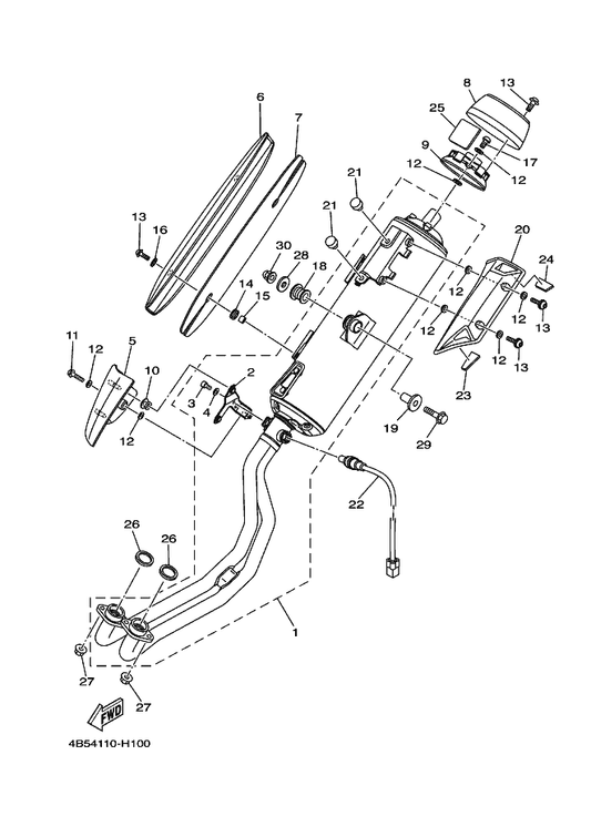 Yamaha 4B5-14629-00 Stay, Protector — shown on the Exhaust parts diagram
