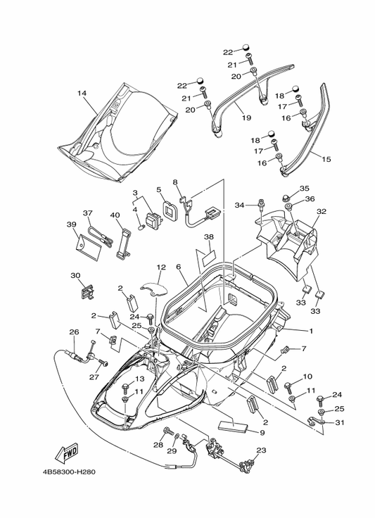 Yamaha 4B5-82583-00 Band — shown on the Seat 2 parts diagram