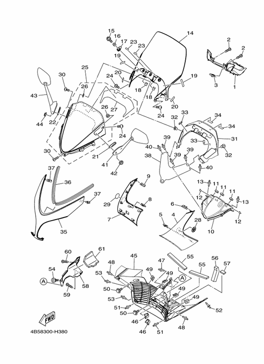 Yamaha 4B5-2835V-00 Panel 2 — shown on the Windshield parts diagram