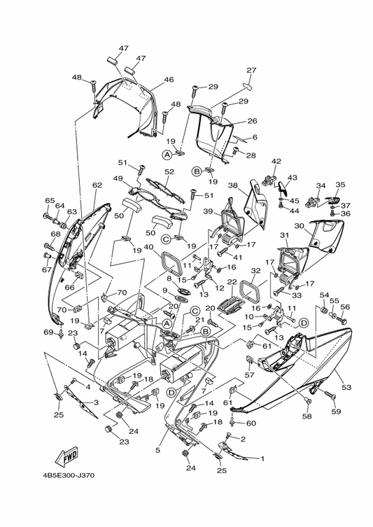 Yamaha 4B5-2814E-00 Hook — shown on the Leg Shield parts diagram
