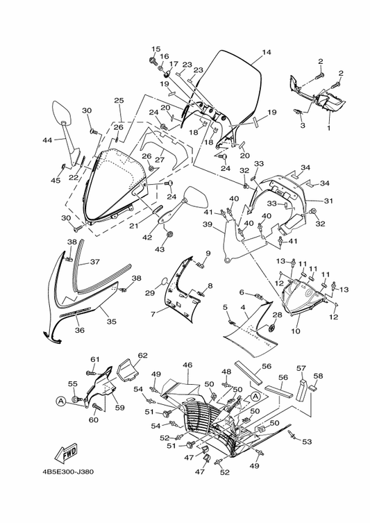 Yamaha 90109-05012 Bolt — shown on the Windshield parts diagram