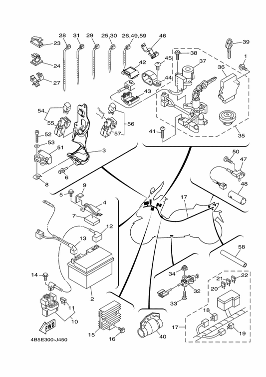 Yamaha 90464-13011 Clamp — shown on the Electrical 1 parts diagram
